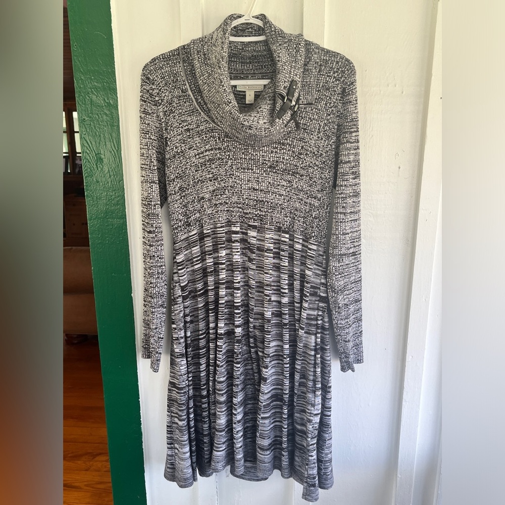 Dana Buchman Cowlneck Fit & Flare Pleated Sweater Dress